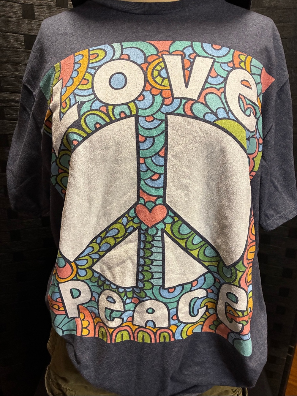 Port and Company Navy Short-Sleeve Tee with Multicolor Peace & Love Graphic